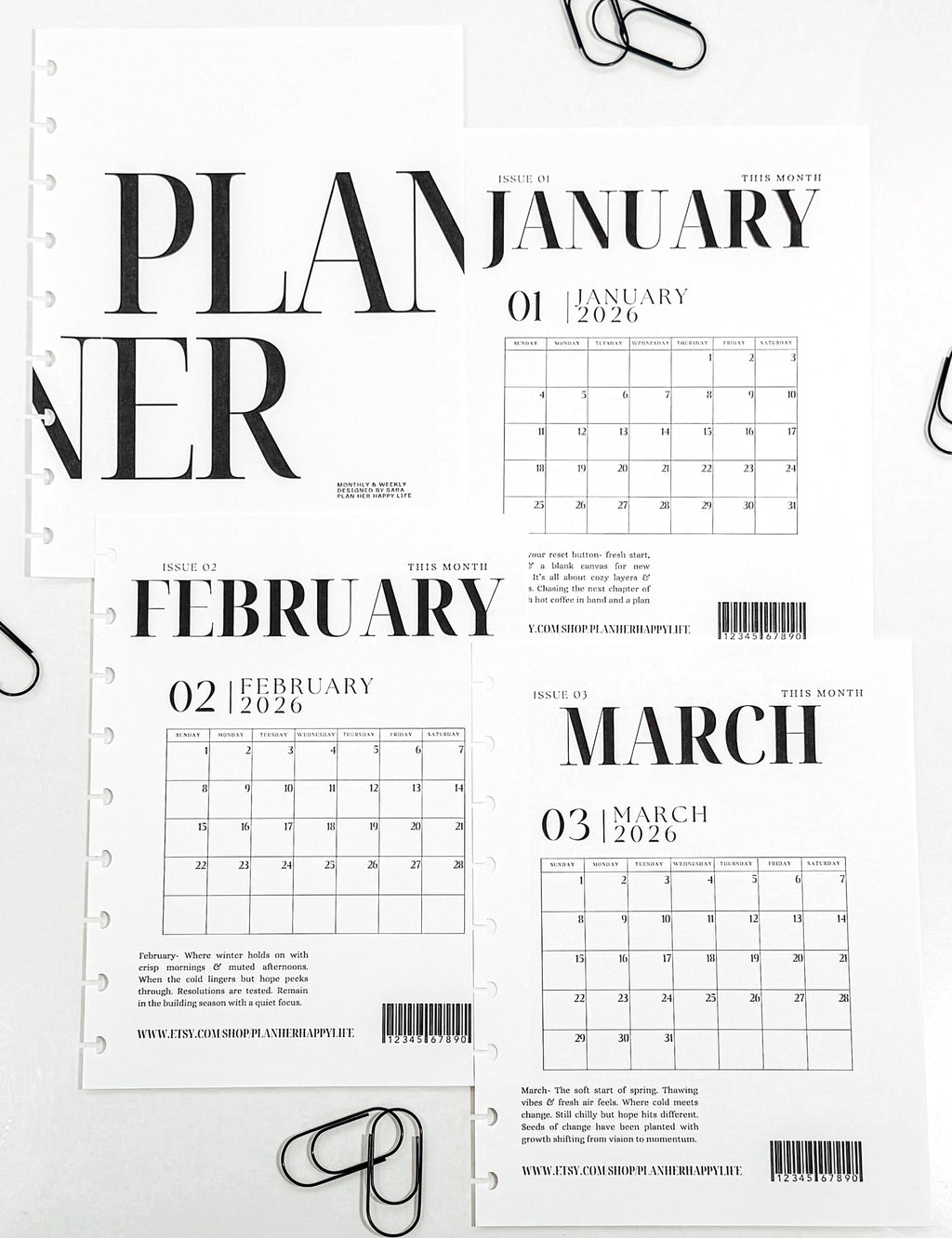 2026 Monthly Planner Inserts